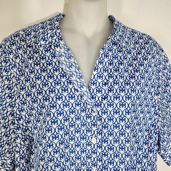 Talbots Womens Shirt Non Iron 16WP Blue Medallion Geometric Short Sleeve Button - Picture 3 of 9
